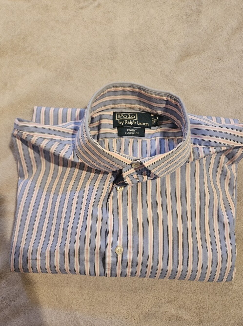 Classic Polo Ralph Lauren Regent Classic Fit Shirt 16 34/35 Blue Pink Stripe